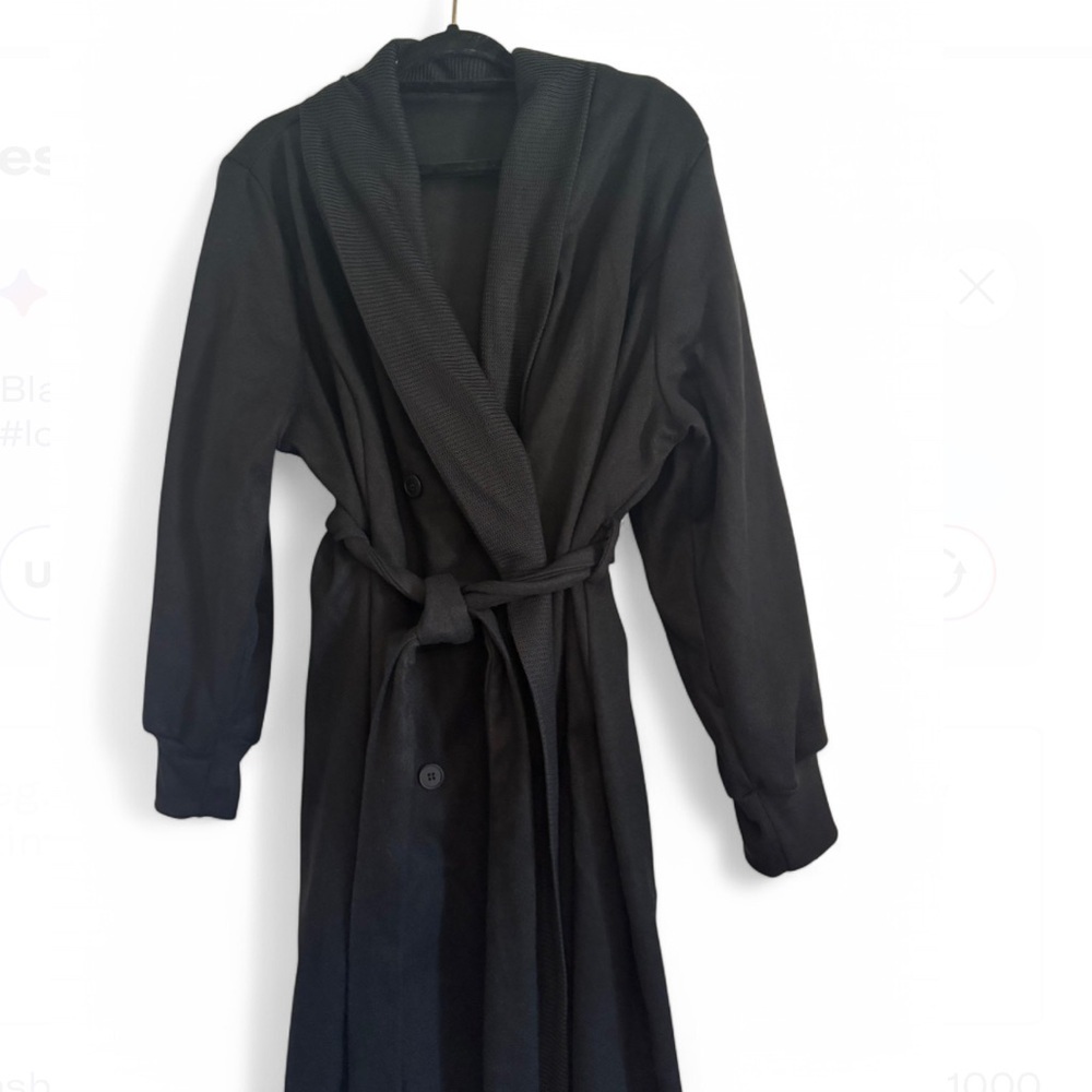 SHEIN Plus Black Tie Front Coat - Picture 2 of 5
